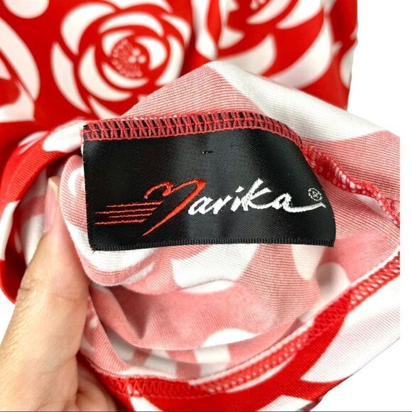 VINTAGE 90’s Marika Red Stretch Rosette Print Tank Top Size M - Picture 4 of 4